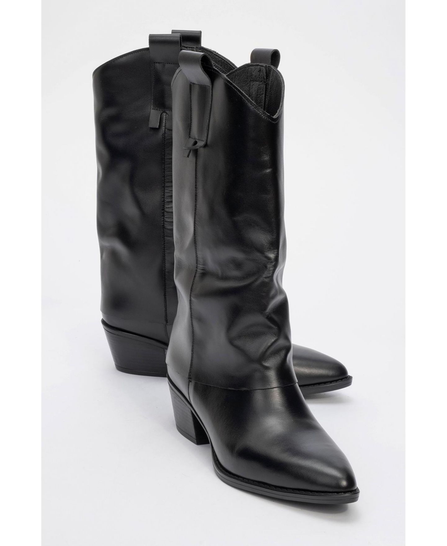 Женские ботинки Forever & Always Shoes Teodora Leather Block Heel Boot (Women), цвет: Чёрный кожаный — фото 1