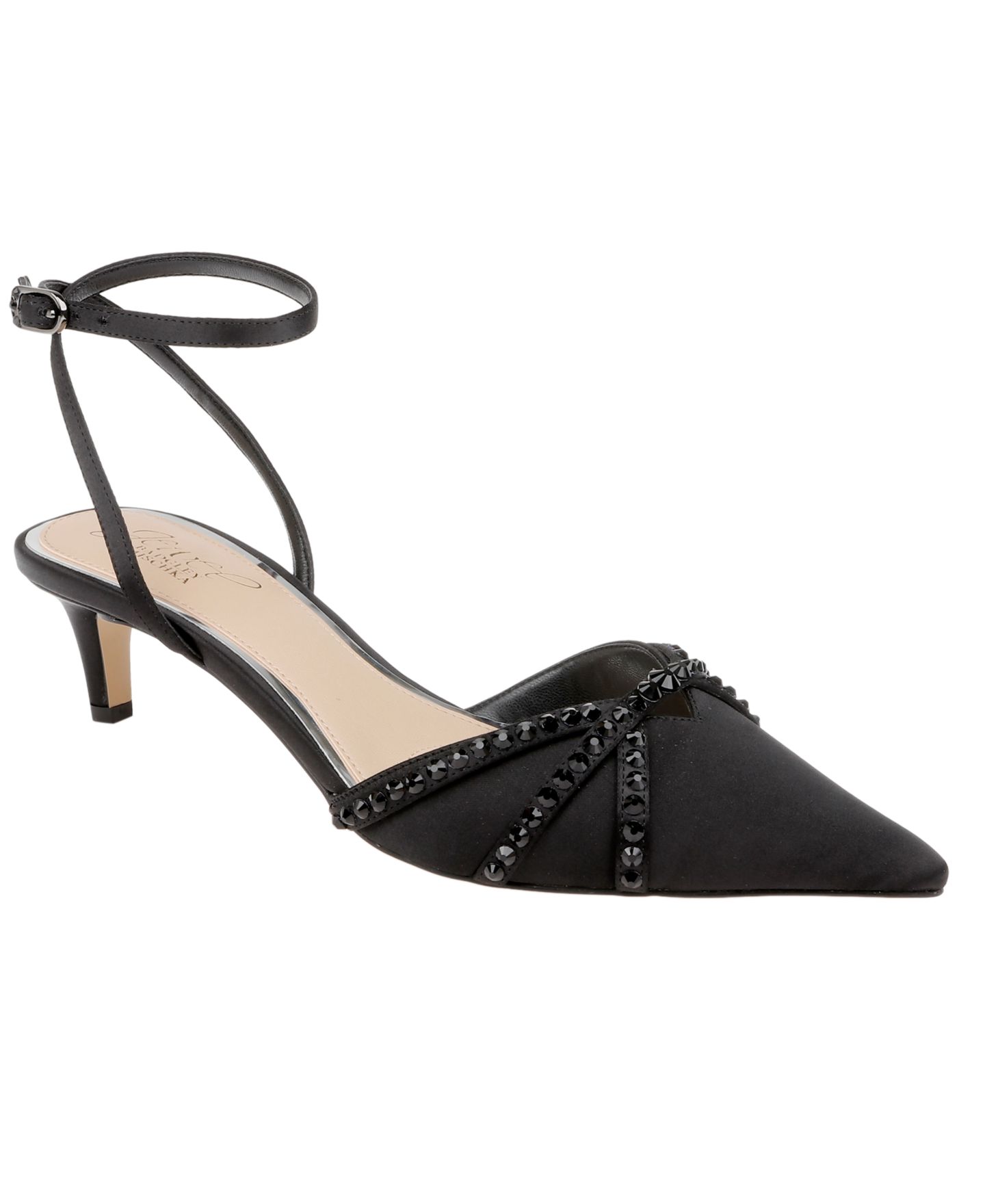 Женские туфли Jewel Badgley Mischka Indra Pointed Toe Pumps, цвет: Чёрный атласный — фото 1