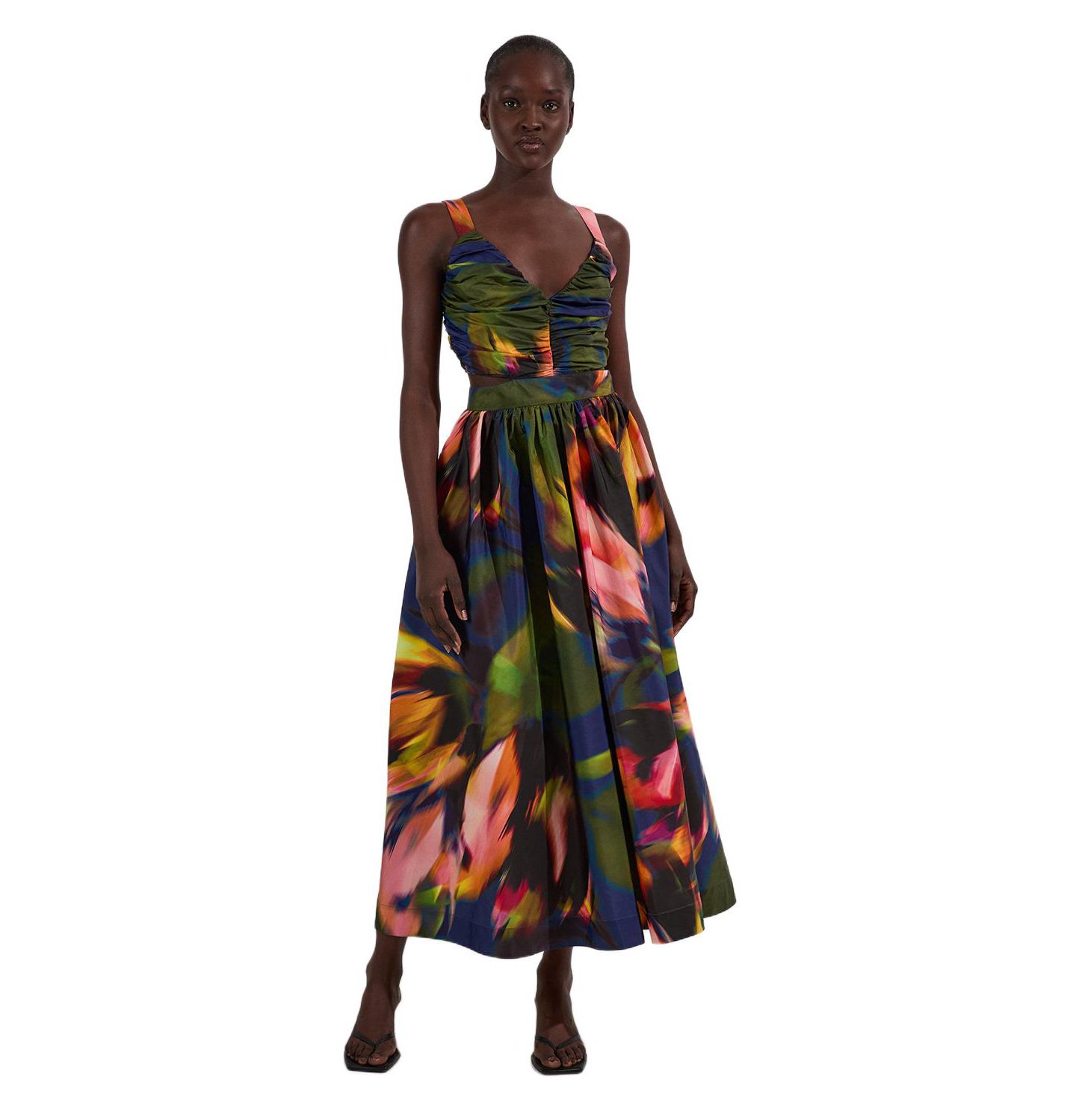 Женское платье Karen Millen Blurred Floral Taffeta Maxi, цвет: Разноцветный — фото 1