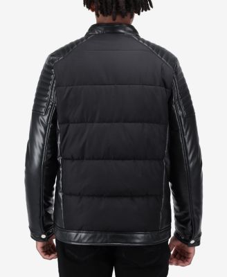 Men's Moto Jacket With PU sleeves And Faux Shearling Lining