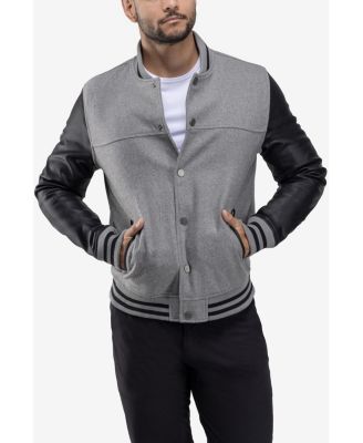 Men's Wool Varsity Bomber Jacket With PU Sleeves