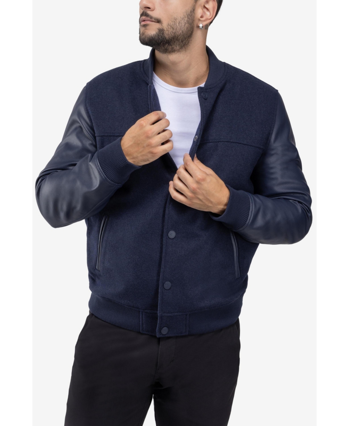 Xray Men's Wool Varsity Bomber Jacket With Pu Sleeves