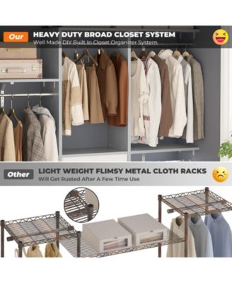 5FT Small Closet Organizer System with 3 Fabric Drawers, 60" Closet System with 3 Shelving Towers