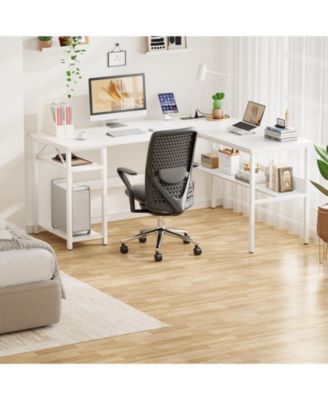47.2'' MDF, Metal L-Shaped Desk with Power Outlet and Shelf, Reversible Desk