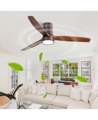 52-inch Modern Brown 3-Blade Flush Mount Fans Supports Remote Control 6-Speed Arbitrary Adjustment and Timing Function