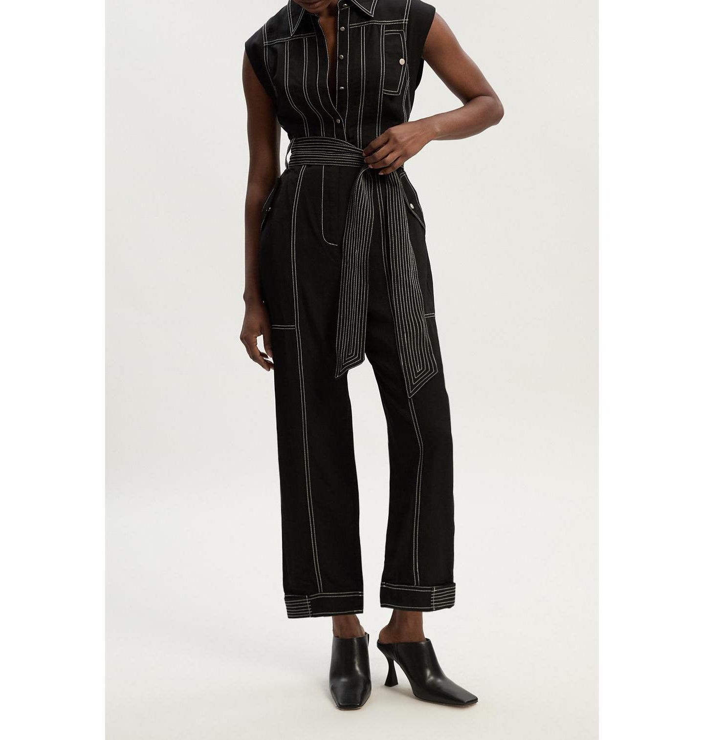 Женский комбинезон Karen Millen Premium Linen Woven Jumpsuit, цвет: Чёрный — фото 3