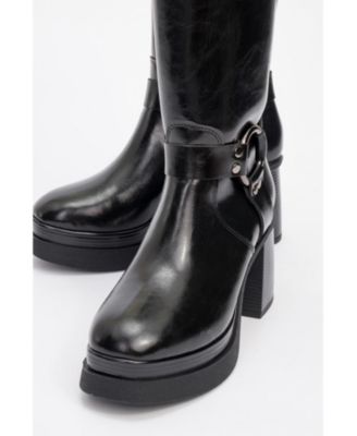 Rock Buckle Zip Block Heel Boot (Women)
