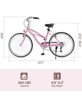 26-Inch Beach Cruiser Bike for Adults with Shimano 7-Speed, High-Carbon Steel Frame for Leisure Cycling