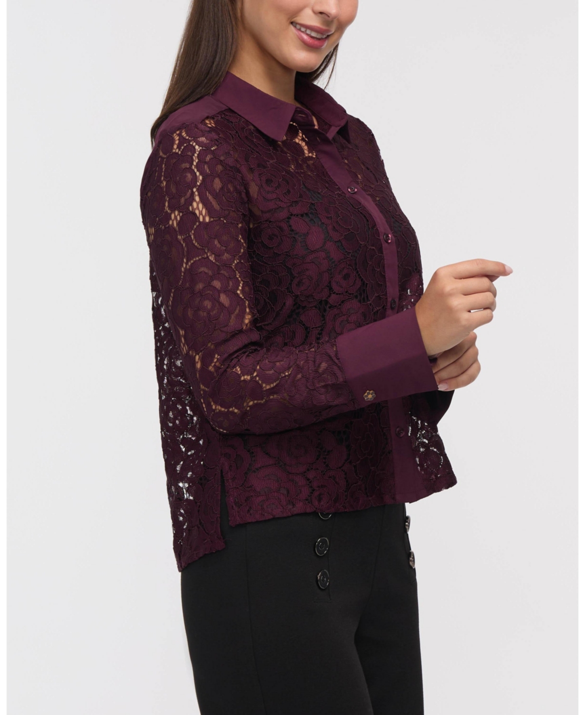 Ellen Tracy Women's Lace Blouse with Combo Trim
