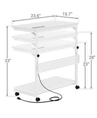 Height Adjustable Computer Tower Stand with Charging Station, Mobile Rolling CPU Holder with Wheels