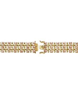 Exquisite 14K Gold-Plated Pink & Cubic Zirconia Geometric Mesh Link Bracelet