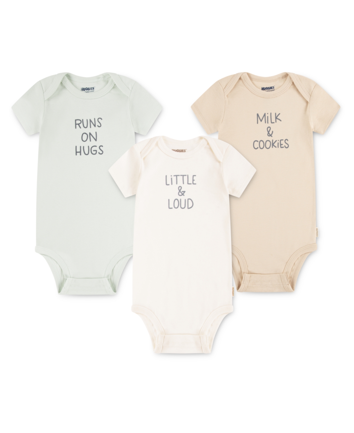 Huggies Baby Boys and Girls 3-Piece Short Sleeves Bodysuit Set - Baby Mist, Beige, White
