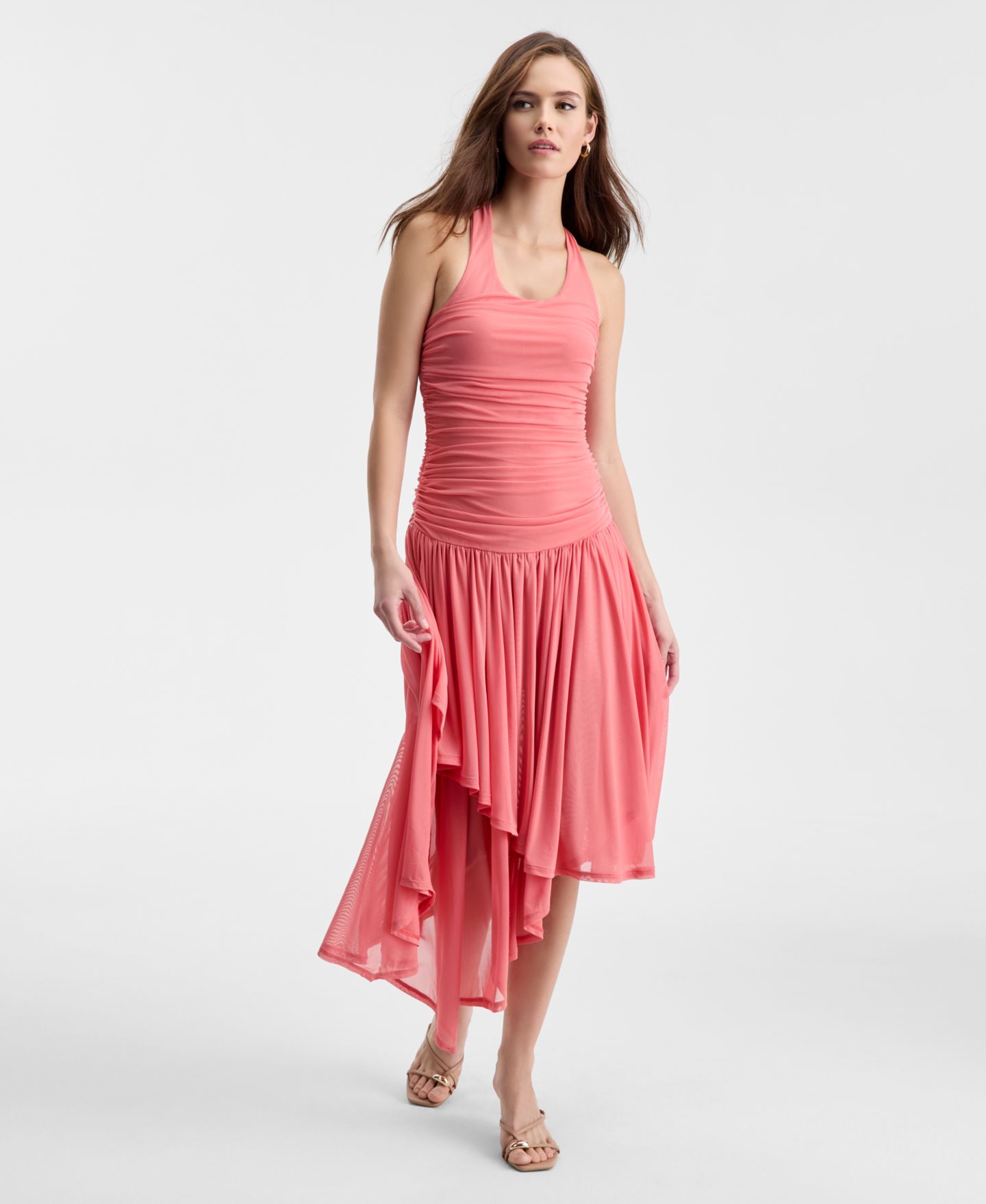 Женское платье Bar III Ruched Halter-Neck, цвет: Guava — фото 1