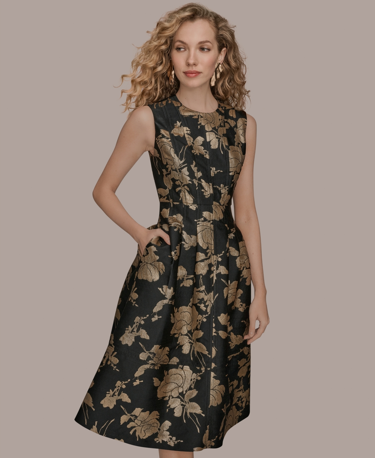 Donna Karan New York Metallic Jacquard Sleeveless Fit & Flare Dress In Multi