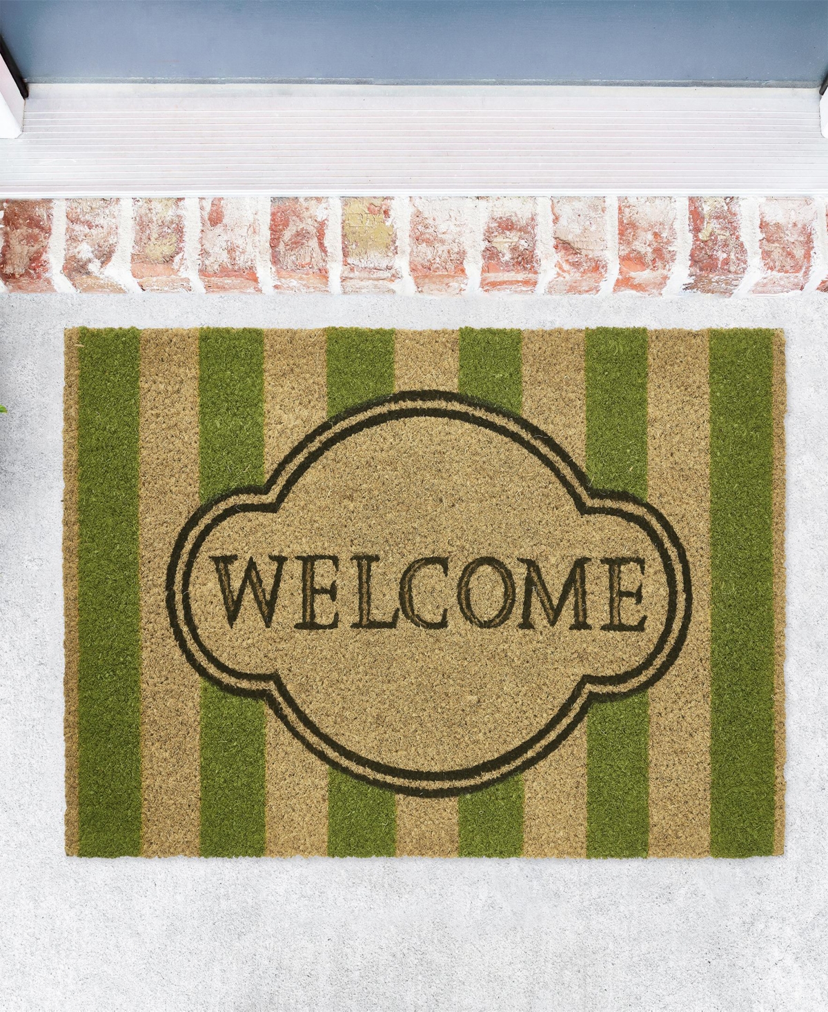 Vcny Home Welcome Stripe Coir Outdoor Doormat, 18" X 30" In Green