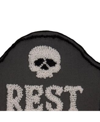 Halloween "RIP" Skeleton Skull Tombstone Shaped Hooked Accent Pillow 18" x 18"