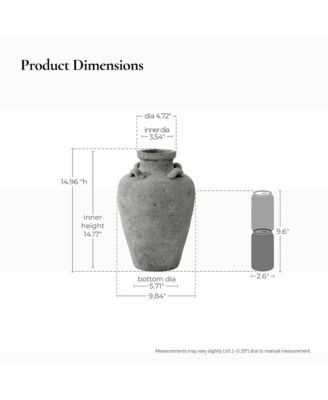 Rustic Antiqued Gray 15-Inch Tall Round Terracotta Urn Vase