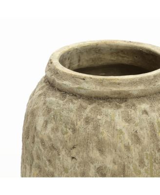 Old-World Brown with Green Bottom 10-Inch Tall Round Terracotta Vase