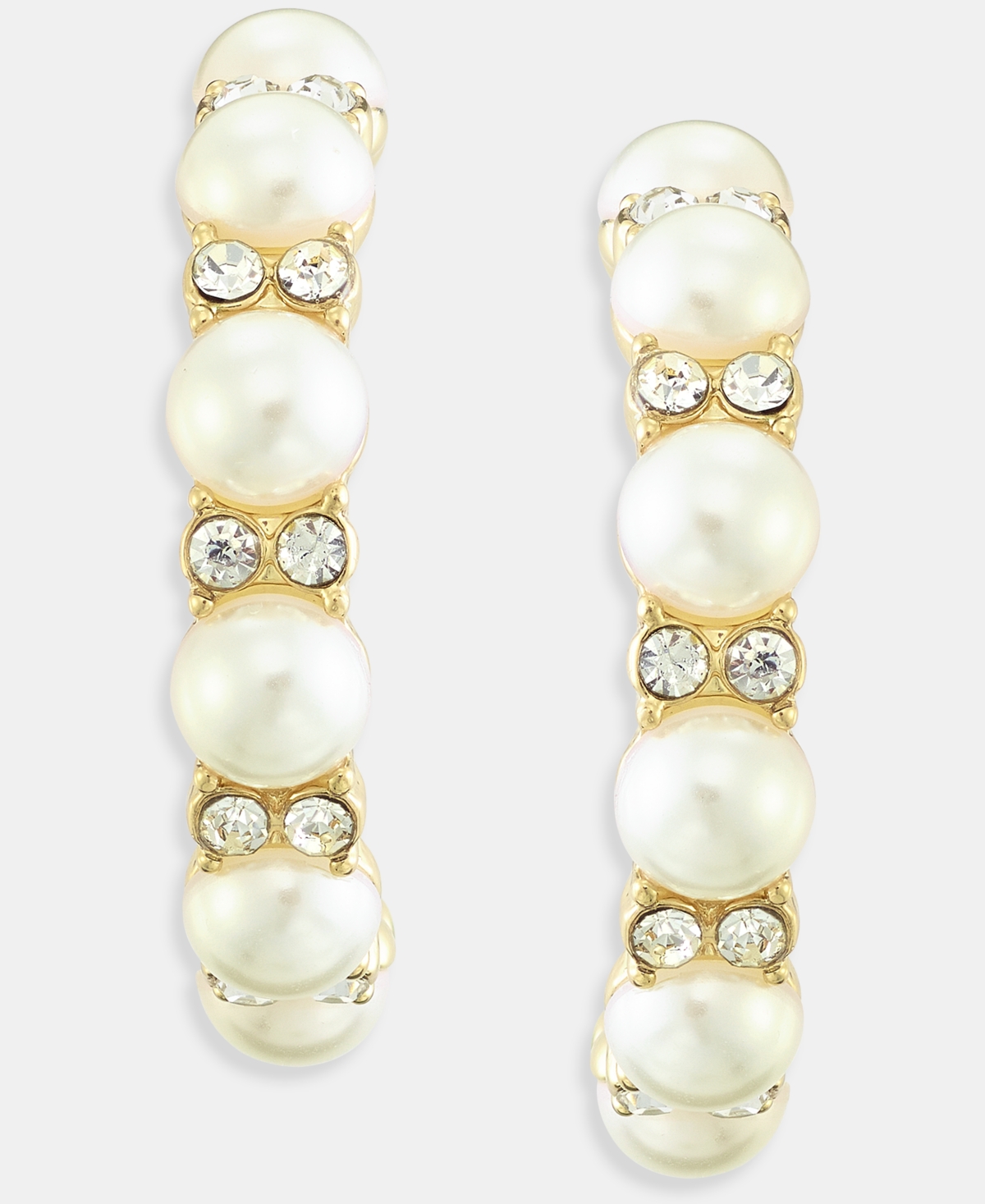 Charter Club Medium Pave & Imitation Pearl C-Hoop Earrings, 1.21", Macy's Exclusive