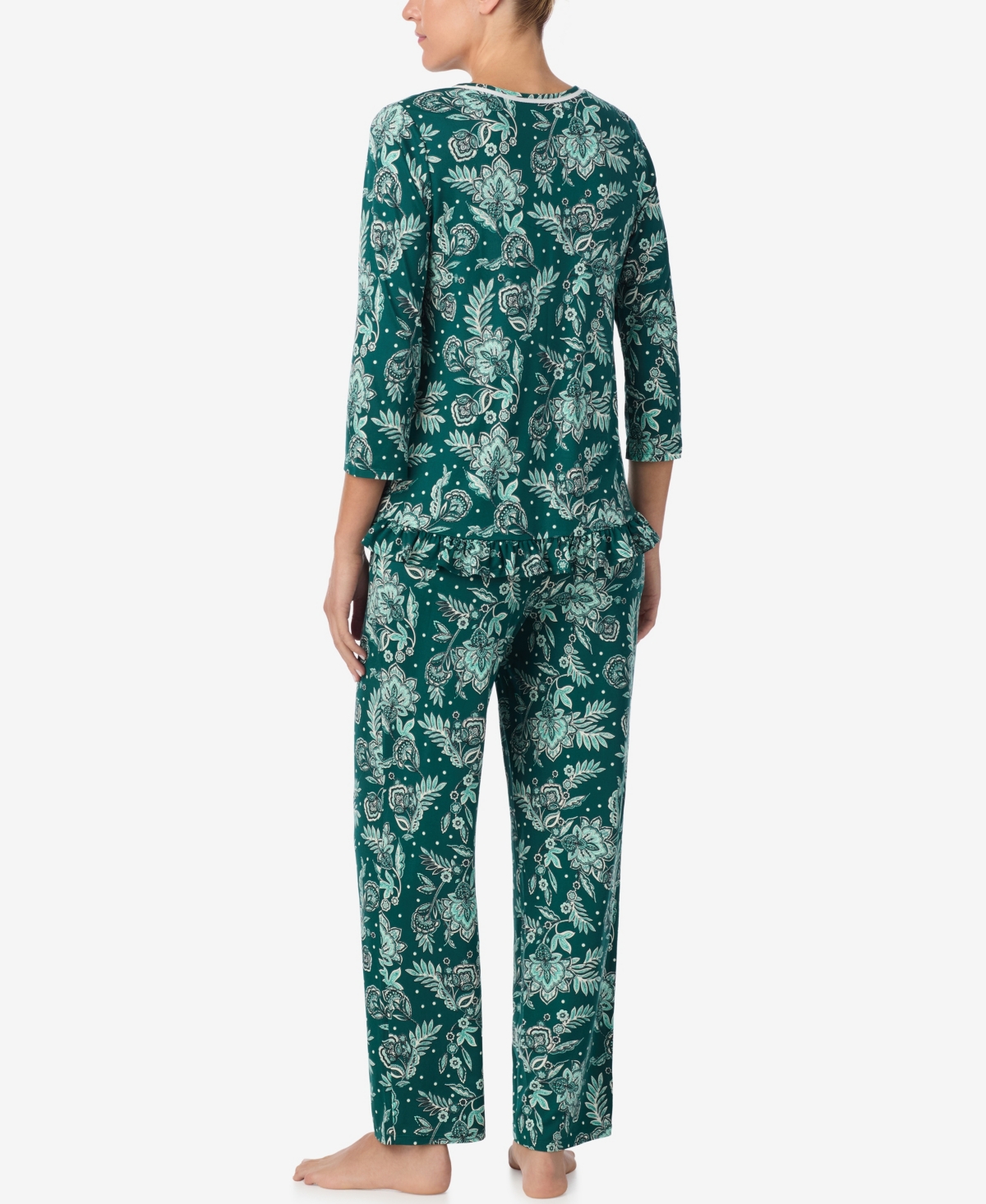 Ellen Tracy Women's Printed V-Neck Top and Drawstring Pants Pajama Set