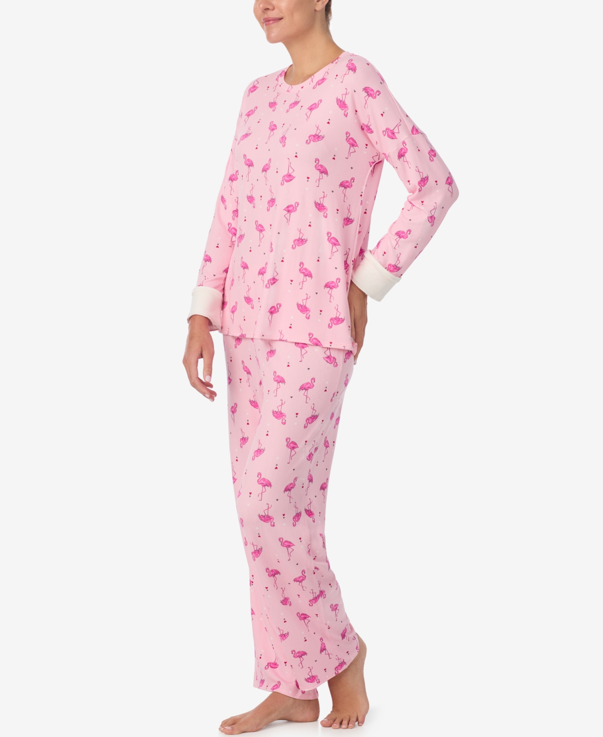 Ellen Tracy Women's Printed Round Neck Top And Pants Pajama Set In Pink