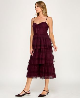 Juniors' Sleeveless Lace 3-Tiered Dress