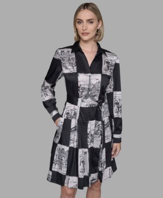Women's Printed Belted Shirt Dress