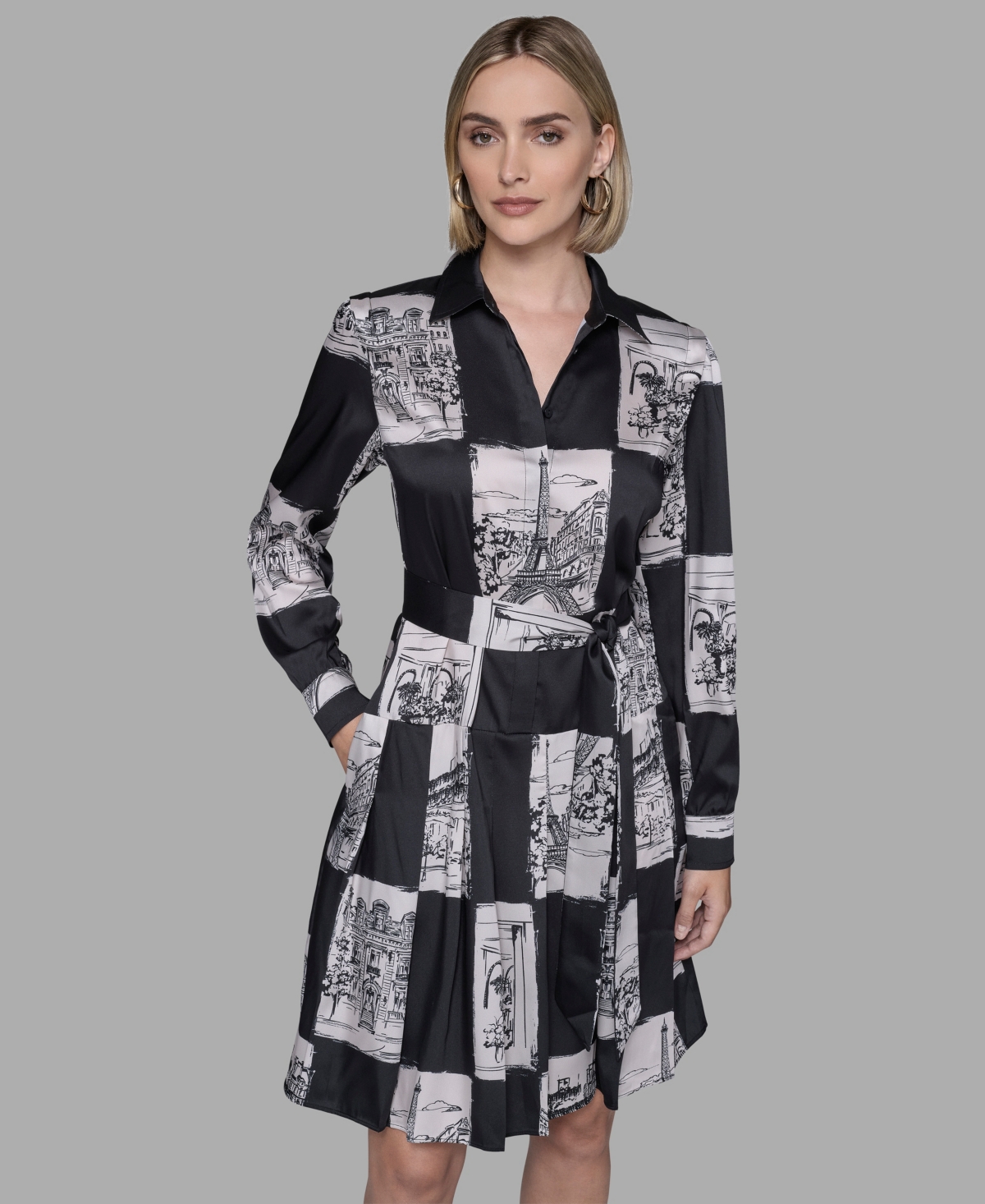 Karl Lagerfeld Paris Women's Printed Long Sleeves Shirt Dress