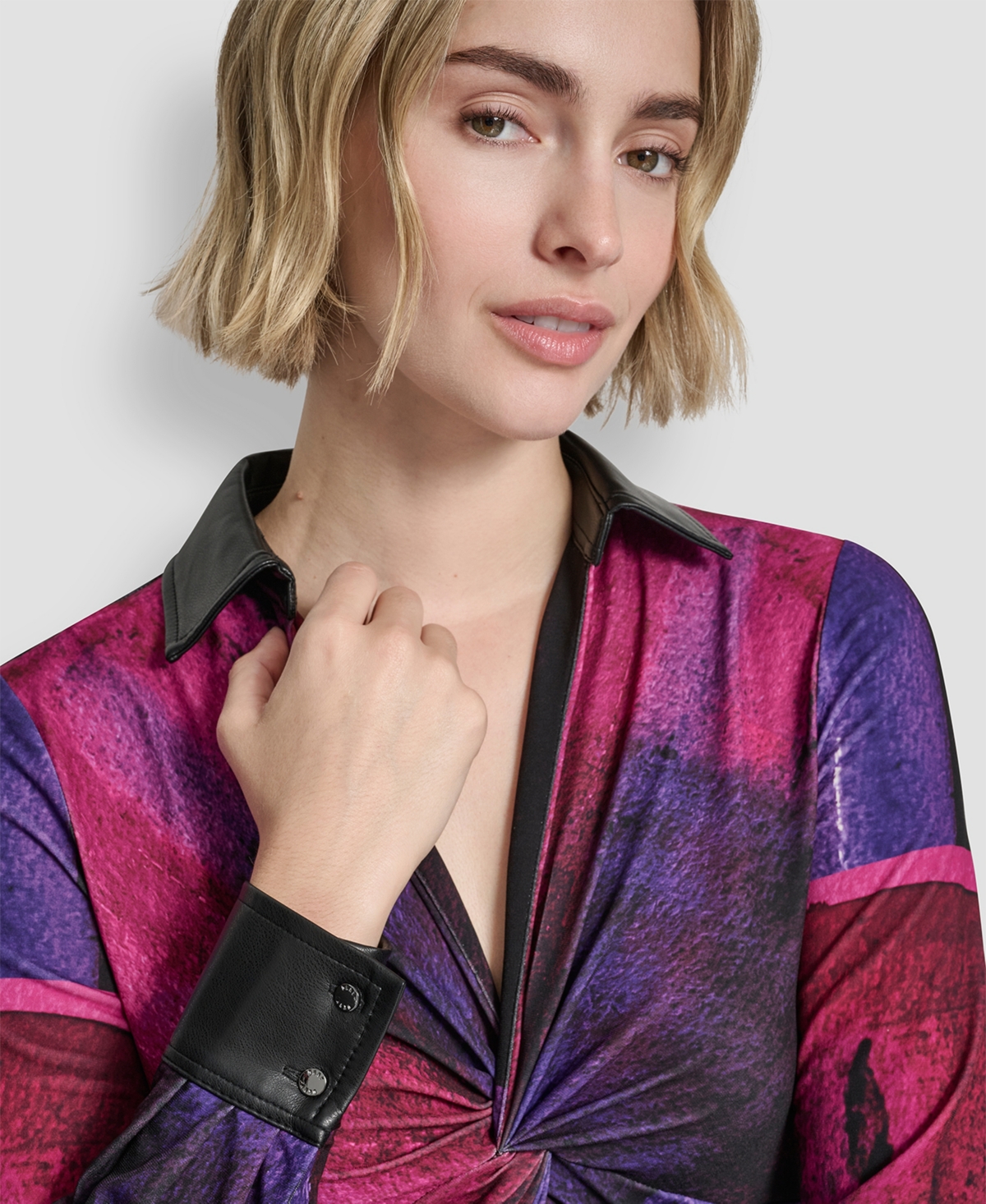 Dkny Petite Knot Front Long Sleeve Top
