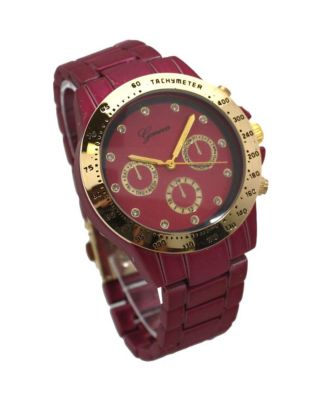 Fuchsia Solid Color Metal Three Dial Women Watch