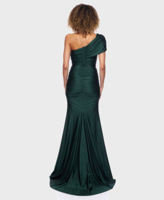 Juniors' One-Shoulder Draped Floor-Sweeping Gown
