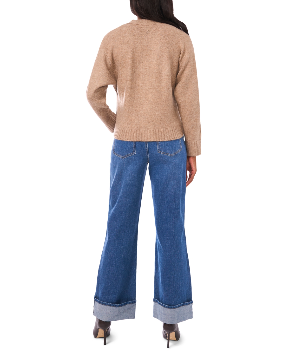 1.state Women's Cropped V-neck Oversized Cardigan In Brown