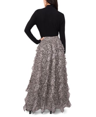 Women's Printed Ruffle Smocked-Waist Maxi Skirt
