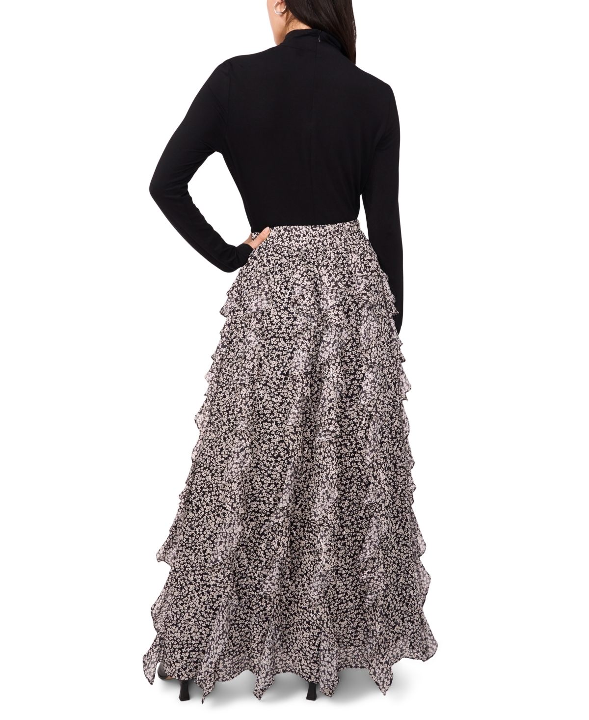 1.state Women's Printed Ruffle Maxi Skirt In Silver