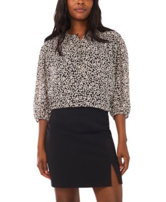 1.STATE - Women's Printed 3/4-Sleeve Crewneck Flowy Blouse