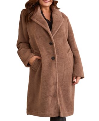 Plus Size Teddy Faux Fur Button-Front Coat