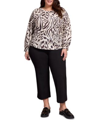 Plus Size Printed Long Sleeve Crew Neck Knit Top
