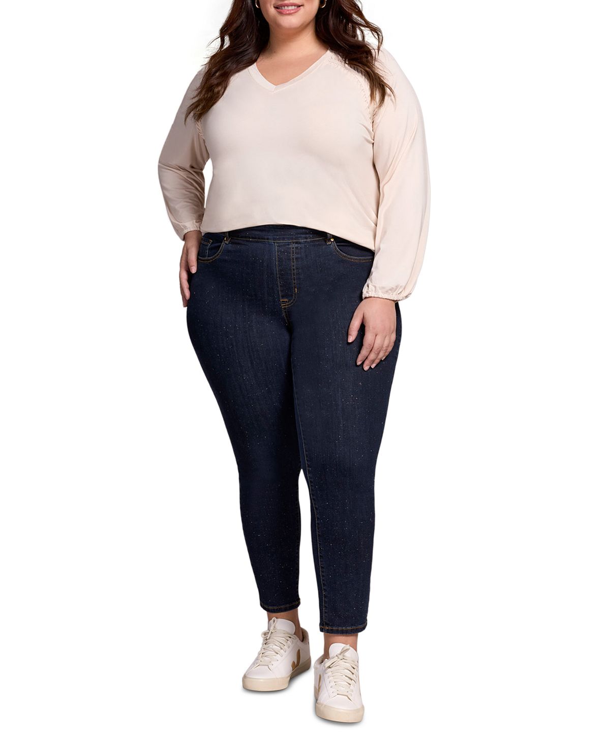Tribal Plus Size Audrey Mid Rise Pull-On Slim Ankle Glitter Jeans view 2 — MAYCSS fashion products