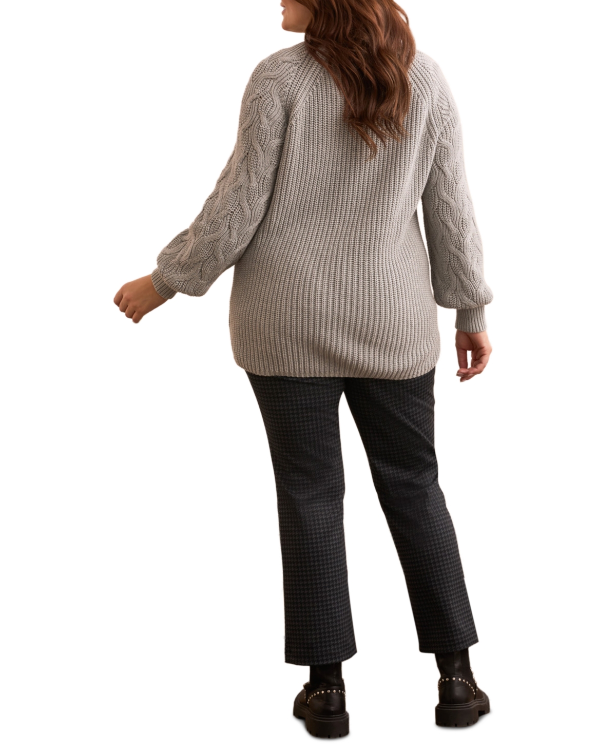 Tribal Plus Size Cable Knit Mock Neck Sweater In Gray