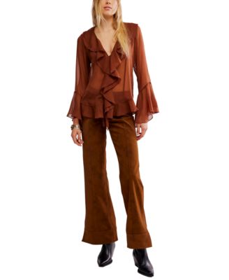 Women's Ruffle Design Bell Sleeve Top