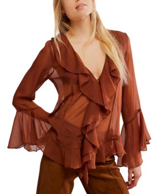 Free People - Women's Ruffle Design Bell Sleeve Top