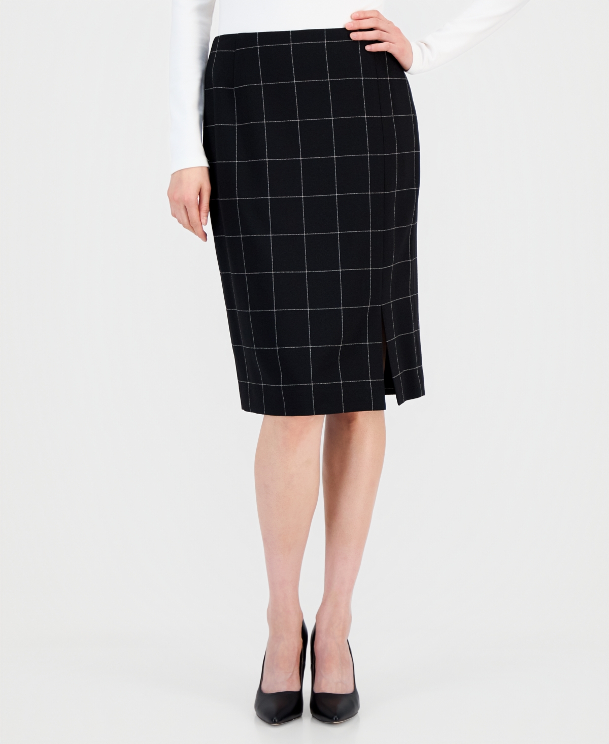 Tahari Asl Women's Windowpane-Print Skirt Suit Set