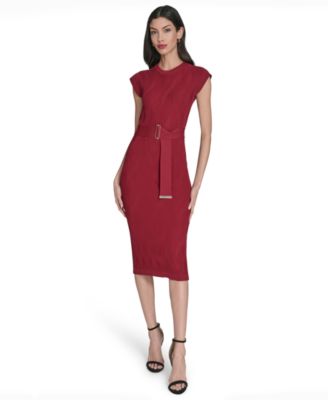 Vince Camuto - Women's Extended Cap Sleeve Belted Dress
