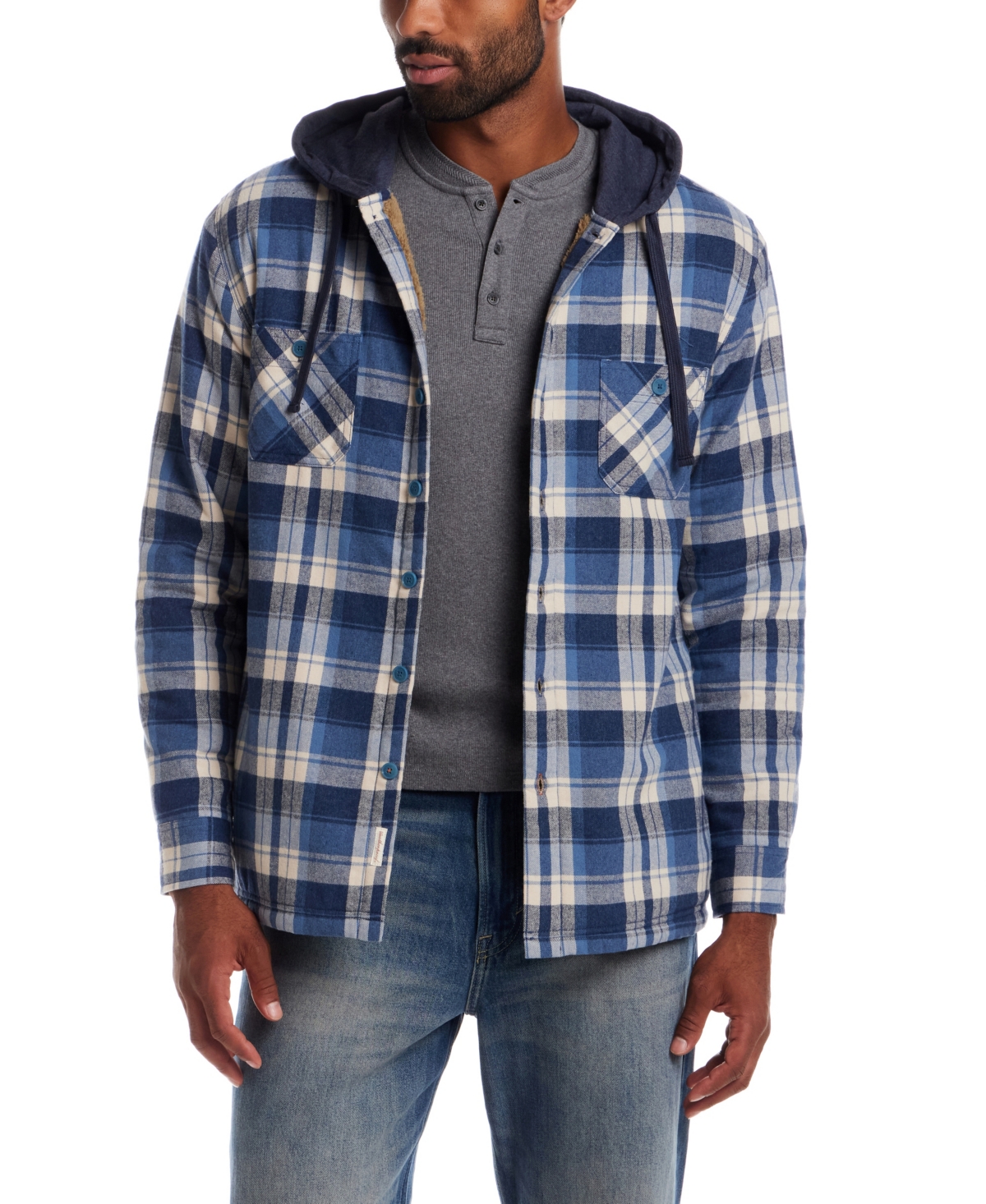 Weatherproof Vintage Men's Plaid Hooded Shirt Jacket In Blue
