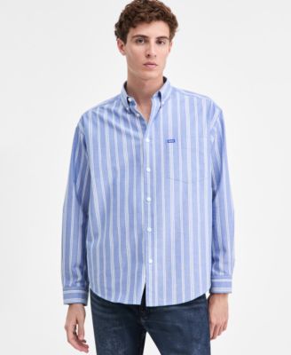 HUGO by Men's Ebill Cotton Long-Sleeve Striped Oxford Shirt
