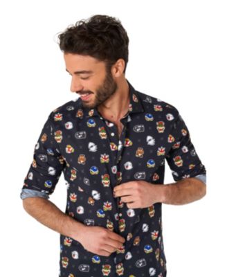 Men's Super Mario Bad Guys Shirt - Nintendo Outfit - Including 1 Button-Up Shirt - Black - Long sleeve