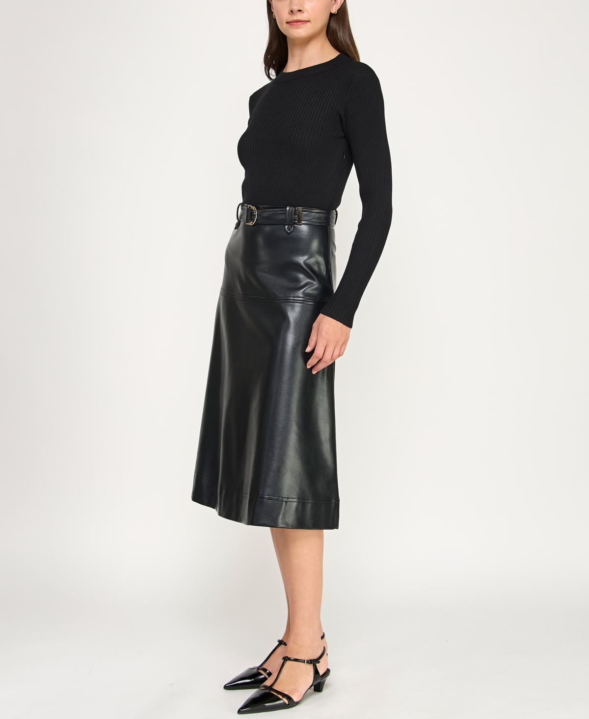 Invitee Juniors' Attached Skirt Midi Sweater Dress In Black