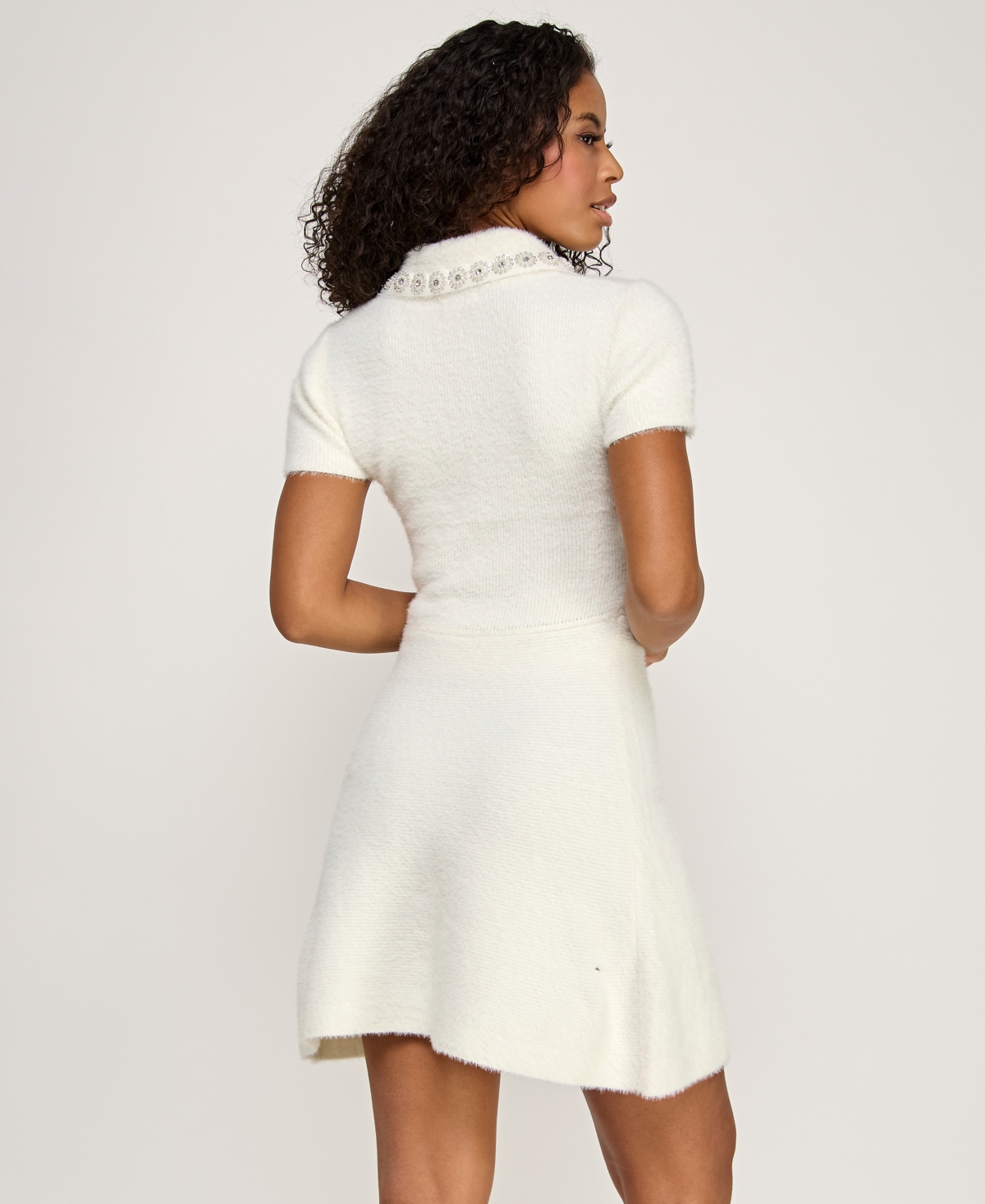 Invitee Juniors' Short Sleeve Polo Collar Button Sweaterdress