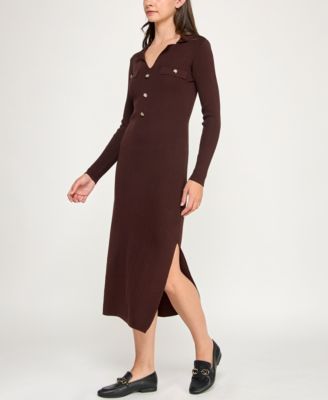 Juniors' Long Sleeve Midi Sweater Dress
