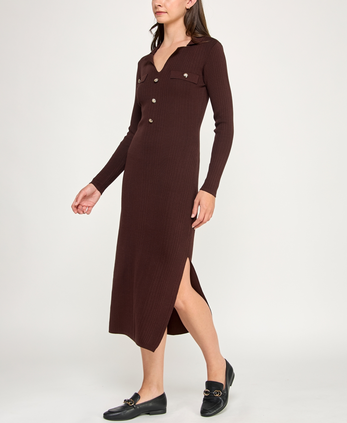 Invitee Juniors' Long Sleeve Midi Sweaterdress In Brown